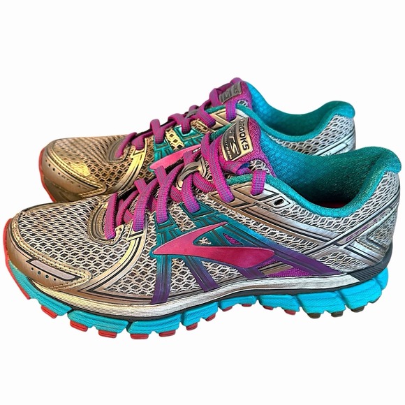 Brooks Adrenaline GTS 17 Running Shoes Womens US 7 B Silver Purple Teal- Read - Picture 2 of 11